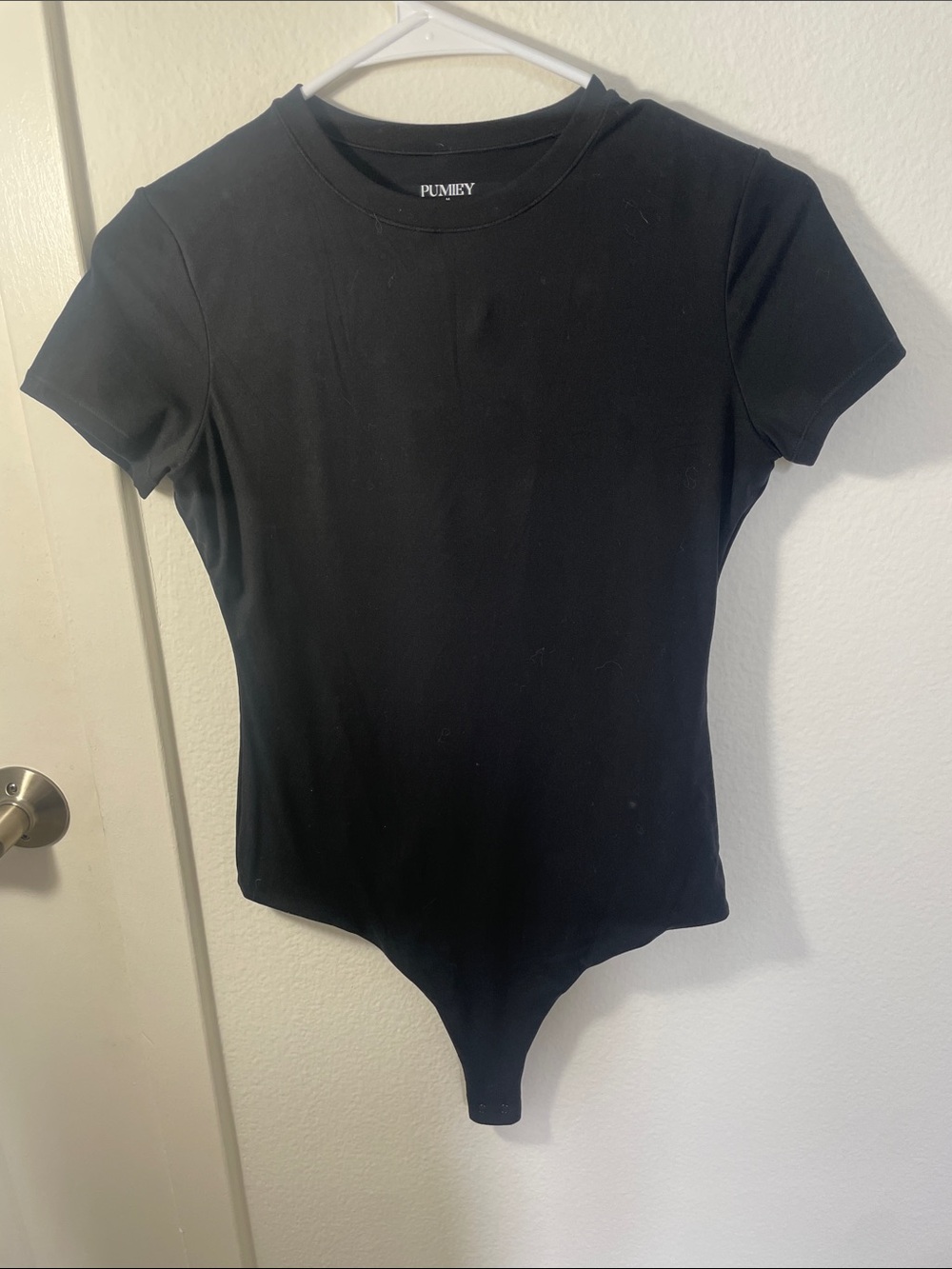 Pumiey Essential Black Short Sleeve Bodysuit - Women's Top